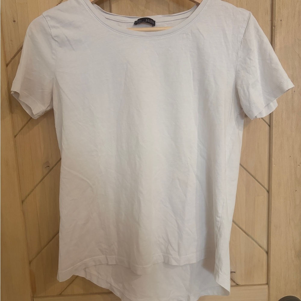 Zara White Basic Scoop Neck Tee